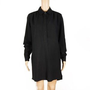 Uncle Studios Black Linen Long Sleeve Oversized Shirt Dress